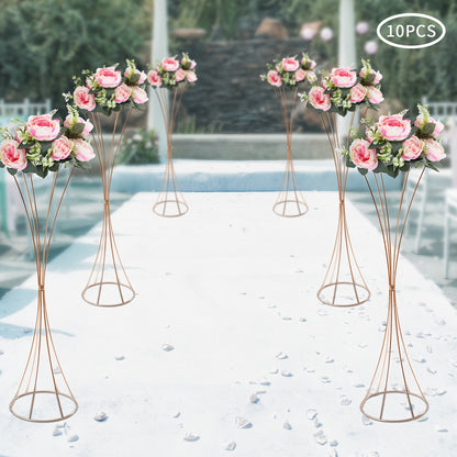 Glazen Vaas – Tulpenvaas – Bloemvaas – Decoratievaas – Wedding Centerpiece – Gouden Metalen Frame – 80 cm Hoogte – Set van 10 Stuks