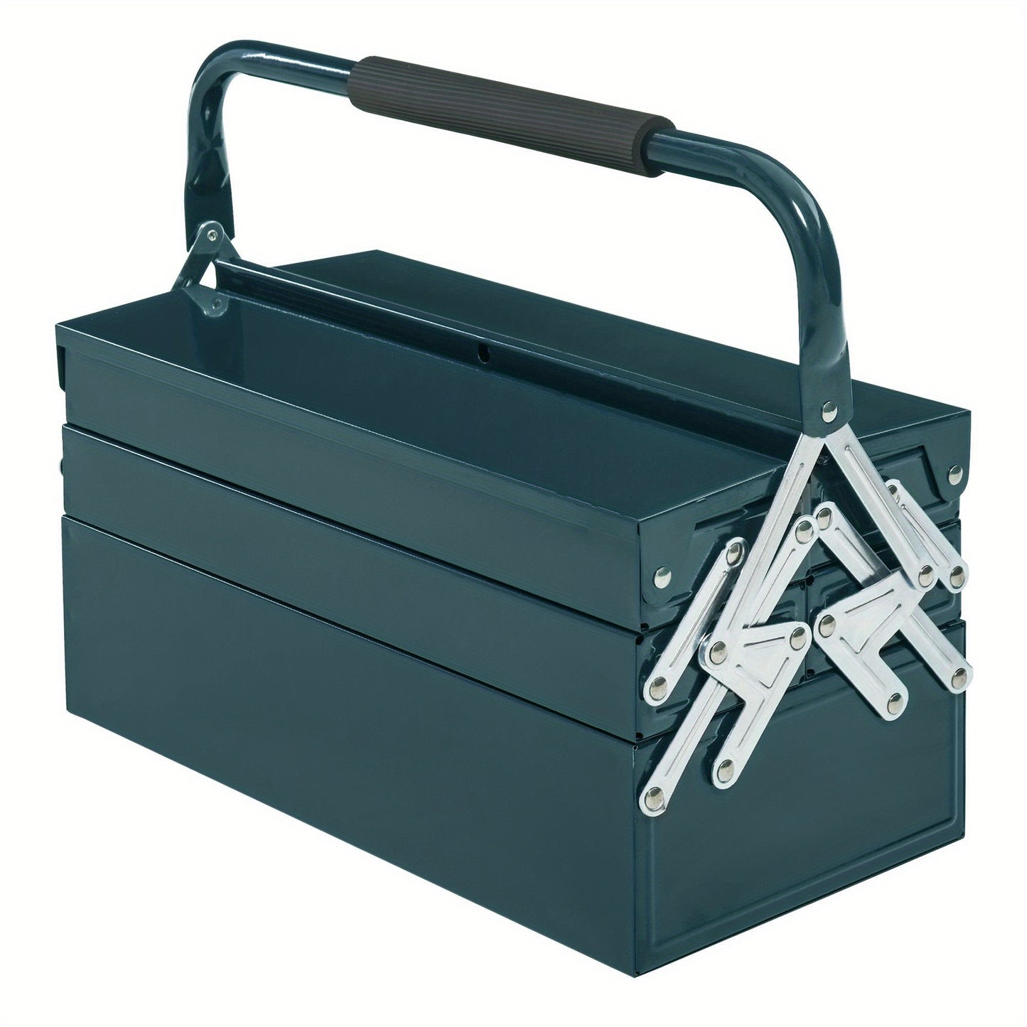 Gereedschapskist – Gereedschapsbox – Opbergkist – Gereedschapsdoos – Opbergbak – Donkergroen Staal – 5 Vakjes Inklapbaar – 45x22,5x34,5 cm Compact & Robuust