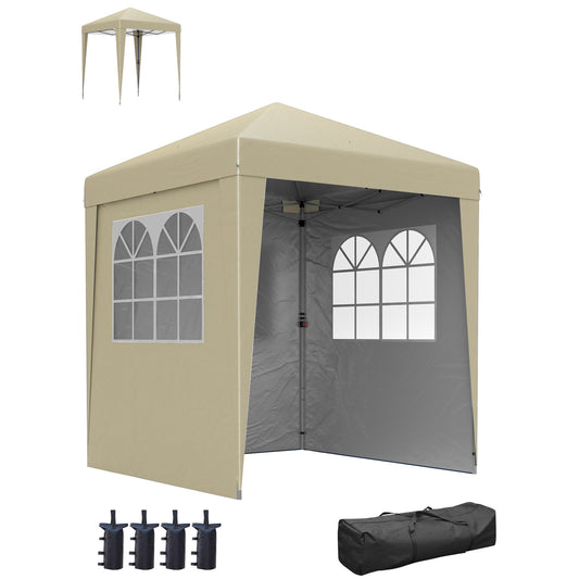 Partytent – Tuinpaviljoen – Feesttent – Overkapping – Pop-up Tent – Opvouwbaar – Verstelbare Hoogte – UV30+ Bescherming – Beige Oxford Stof – Compleet Met Zijwanden en Zandzakken