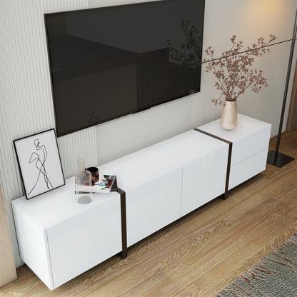 TV-meubel – Mediameubel – Tv-kast – Tv-dressoir – Wit hoogglans – Met Zwarte Poten – Veel Opbergruimte – Duurzame Niet-Houten Constructie