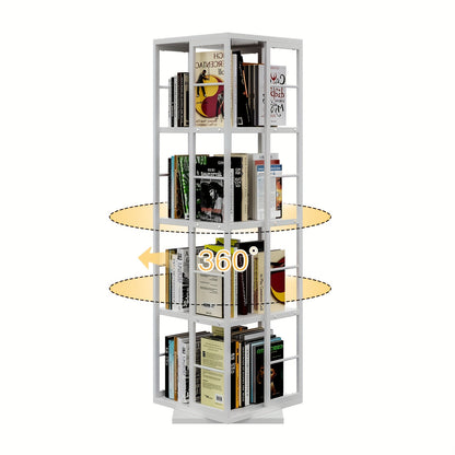 Draaibare Boekenkast – Boekenkast – Boekplank – Opbergrek – Vakkenkast – Wit – 4-Lagen Met 360° Draaifunctie – Ruimtebesparend Design