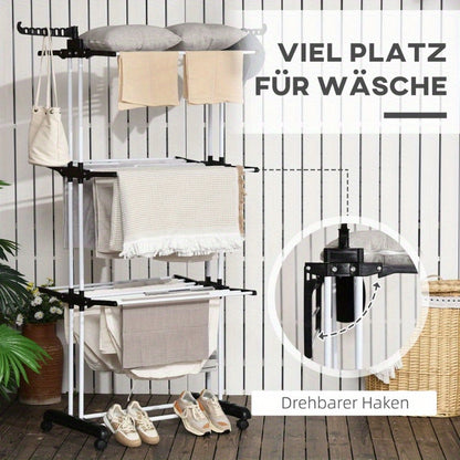 Droogrek – Wasrek – Kledingrek – Uitschuifbaar Rek – Droogtoren – Metallisch – 4-laags Met Wieltjes – Compact 73x45,5x177 cm – Geschikt Voor Binnen En Buiten