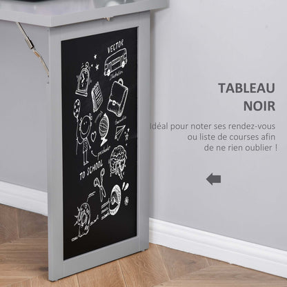 Opklapbureau – Klaptafel – Wandbureau – Computertafel – Werktafel – Met Opbergruimte – Verstelbaar Krijtbord – Ruimtebesparend Donkergrijs