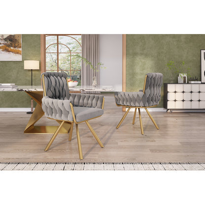 Schommelstoel – Relaxstoel – Fauteuil – Voedingsstoel – Loungestoel – Velvet Grijs – Set Van 4 – Met Metalen Poten – Comfortabele Zitting