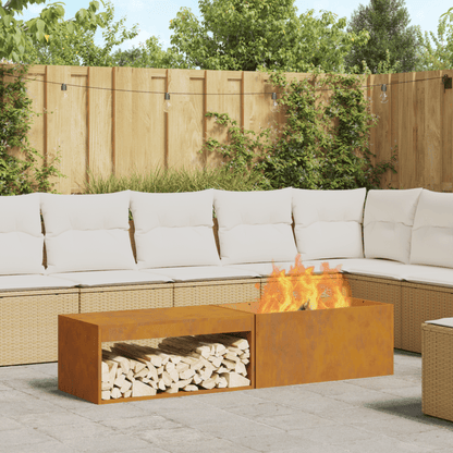 Grote Vuurschaal Buiten – Tuinhaard – Buitenhaard – Vuurkorf – Terrashaard – Corten Staal – Built-in Houtopslag – Weerbestendig – 160x45x35 cm
