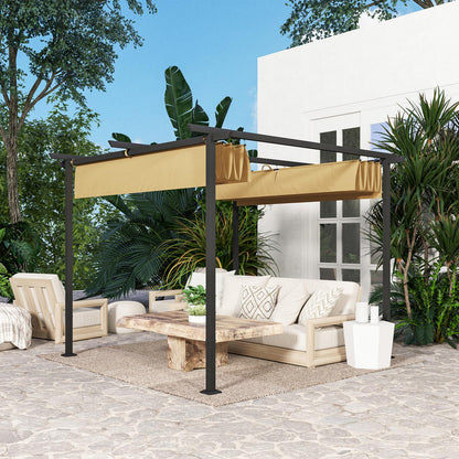 3x3m Garden Pergola with Adjustable Roof - Metal Frame, UPF30+ Sun Protection, Beige, Ideal for Veranda & Terrace, Outdoor Furniture, Patio Accessories