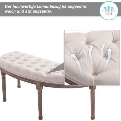 Bankje – Zitbank – Poef – Halbank – Loungekruk – Gevuld Kussen – Linnen Bekleding – Stabiele Houten Poten – 140,5 x 51 x 48 cm – Beige