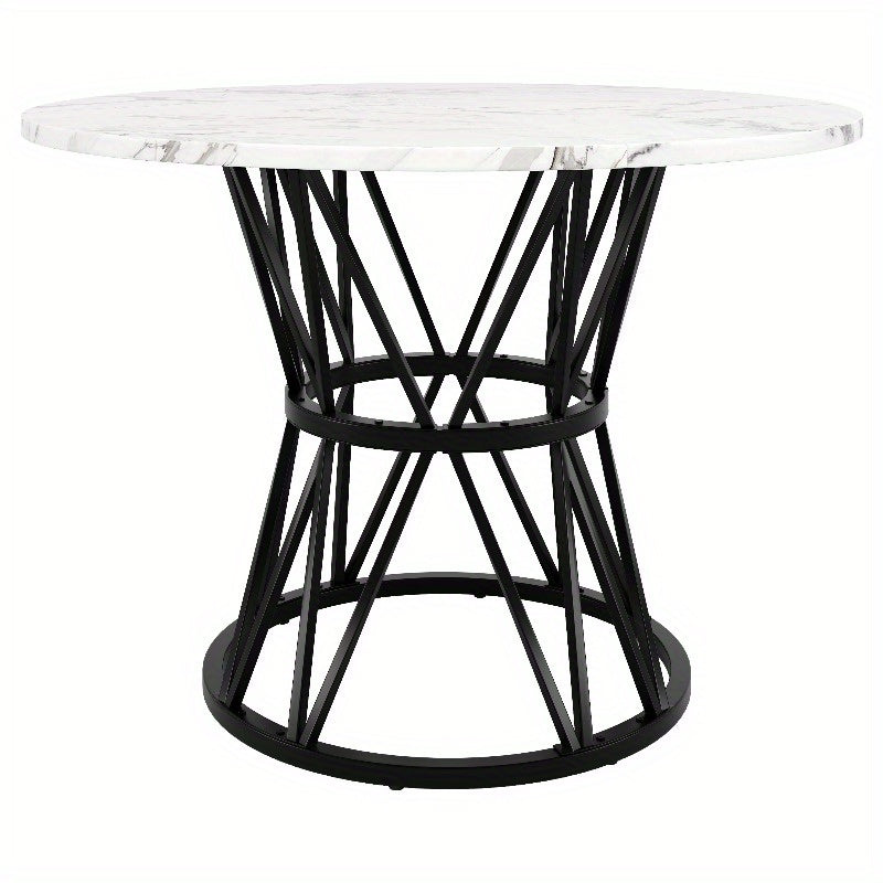 Ronde Eettafel – Tafeltje – Keukentafel – Eettafel Rond – Tafel 4 Personen – Marmeren Blad – Zwart Metalen Tripod Onderstel – 100x100x76 cm – Duurzaam & Stijlvol