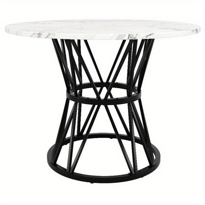 Ronde Eettafel – Tafeltje – Keukentafel – Eettafel Rond – Tafel 4 Personen – Marmeren Blad – Zwart Metalen Tripod Onderstel – 100x100x76 cm – Duurzaam & Stijlvol