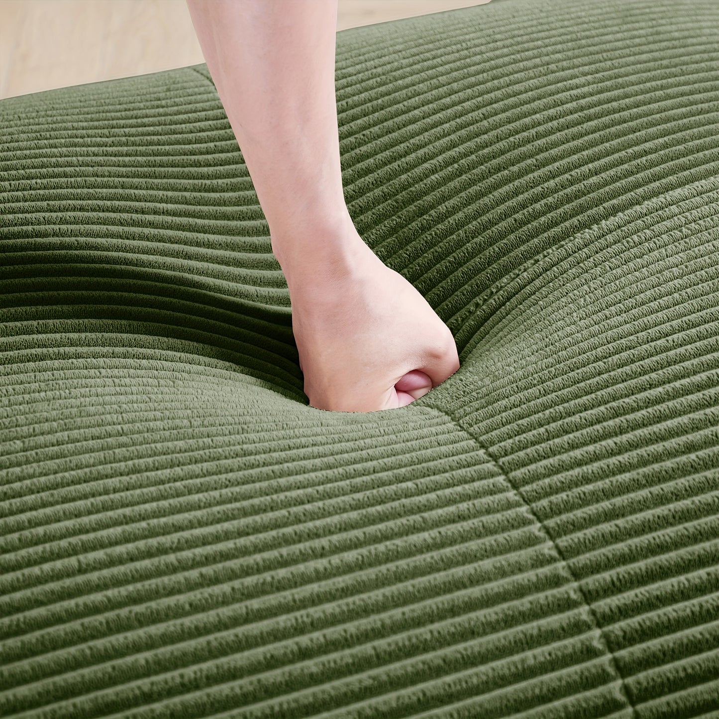 No Assembly Required Modular Sectional Sofa - Ergonomic Corduroy L-Shaped Couch with Pet-Friendly High-Stretch Green Fabric, Wide Armrests & Plush Cushions for & Bedroom, Easy-Clean Classic Design (No Wood Components)