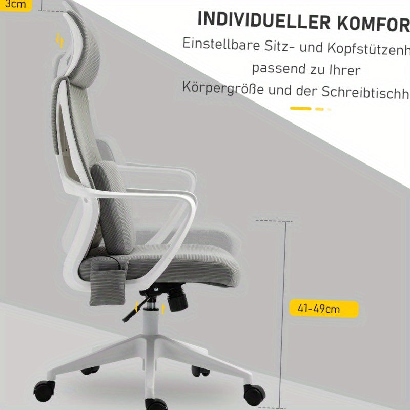 Ergonomische Bureaustoel – Comfortstoel – Kantoorstoel – Studiebureaustoel – Draaistoel – Grijs – 5-Punt Massagefunctie – Verstelbare Zithoogte