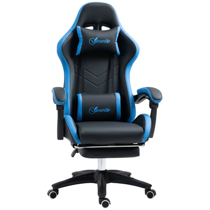Gamingstoel – Gamestoel – Gaming Chair – Bureaustoel – Computerstoel – Verstelbare Rugleuning 135° – Inclusief Voetensteun Kunstleer Zwart/Blauw