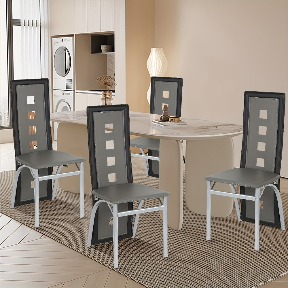Eetkamerstoel – Stoel – Barstoel – Keukenstoel – Caféstoel – Set van 4 – Hoogwaardige PU Zitting – Ergonomische Rugleuning – Zwart-Grijs – Stevig & Comfortabel – Eenvoudige Montage