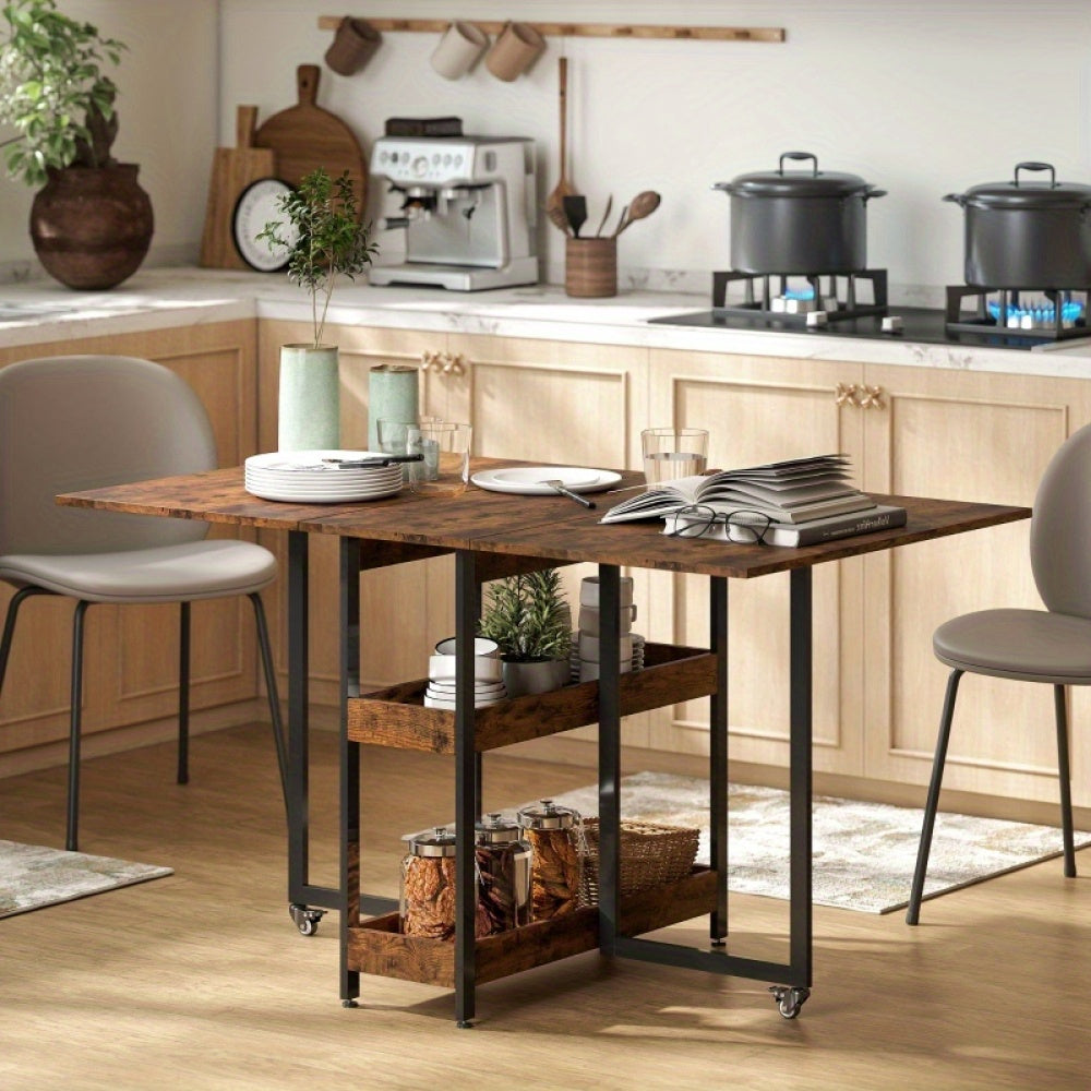 Inklapbare Eettafel – Opklapbare Tafel – Uitklapbare Eettafel – Opvouwbare Eettafel – Vouwtafel – Voor 2-4 Personen – Met 2 Open Planken – Compact en Mobiel – Rustiek Bruin 133,4x80x75 cm