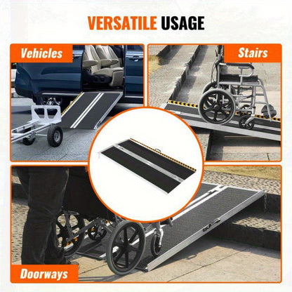 Rolstoelhellingbaan – Oprijplaat – Drempelhulp – Mobiele Hellingsbaan – Rollator Oprijplaat – Aluminium 182,88 cm – Draagvermogen 362,87 kg – Opvouwbaar Antislip Veiligheidsranden