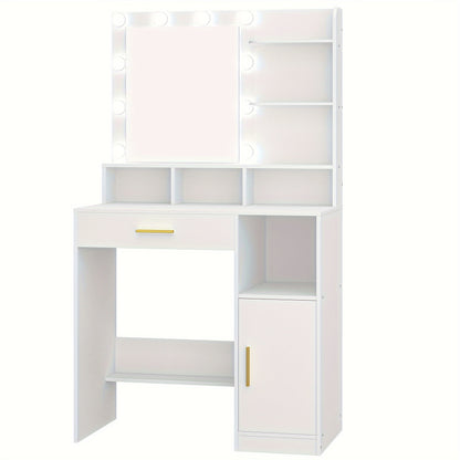 Kaptafel – Make-uptafel – Cosmetictafel – Dressing Table – Opmaaktafel – Met Spiegel en 10 LED Lampjes – 3 Instelbare Lichtniveaus en Veel Opbergruimte