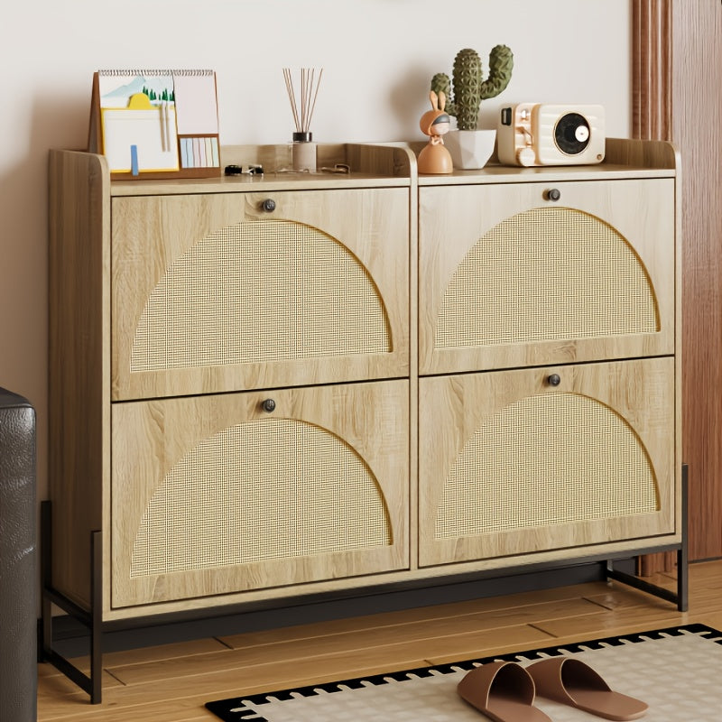 Schoenenkast – Schoenenrek – Schoenenopberger – Hal Organizer – Opbergkast – Bamboe Materiaal – Vrijstaand Met 4 Deuren – Duurzaam & Ruimtebesparend
