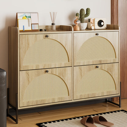 Schoenenkast – Schoenenrek – Schoenenopberger – Hal Organizer – Opbergkast – Bamboe Materiaal – Vrijstaand Met 4 Deuren – Duurzaam & Ruimtebesparend