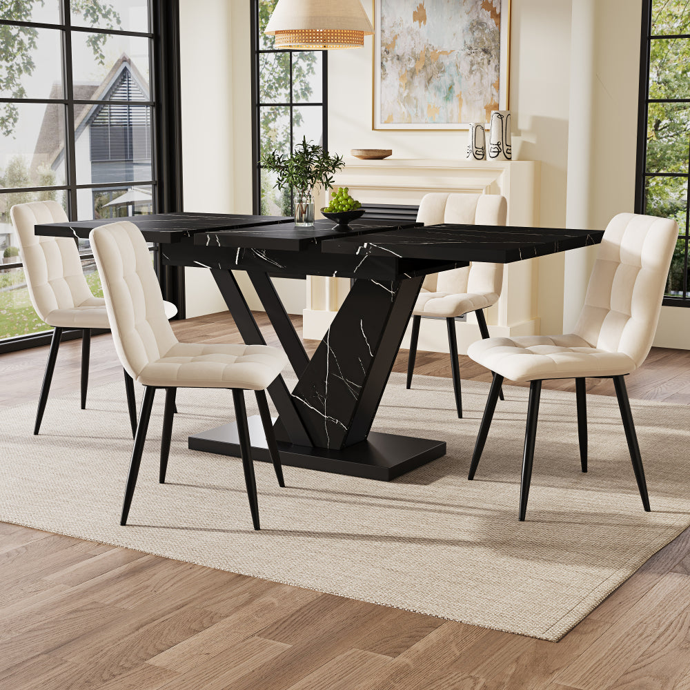 Uitschuiftafel – Uitklaptafel – Eettafel – Keukentafel – Verstelbare Tafel – Zwart Marmerpatroon – 120-160 x 75 cm – Ruimtebesparend & Duurzaam