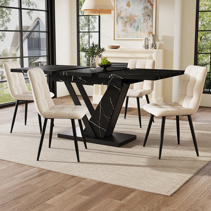Uitschuiftafel – Uitklaptafel – Eettafel – Keukentafel – Verstelbare Tafel – Zwart Marmerpatroon – 120-160 x 75 cm – Ruimtebesparend & Duurzaam