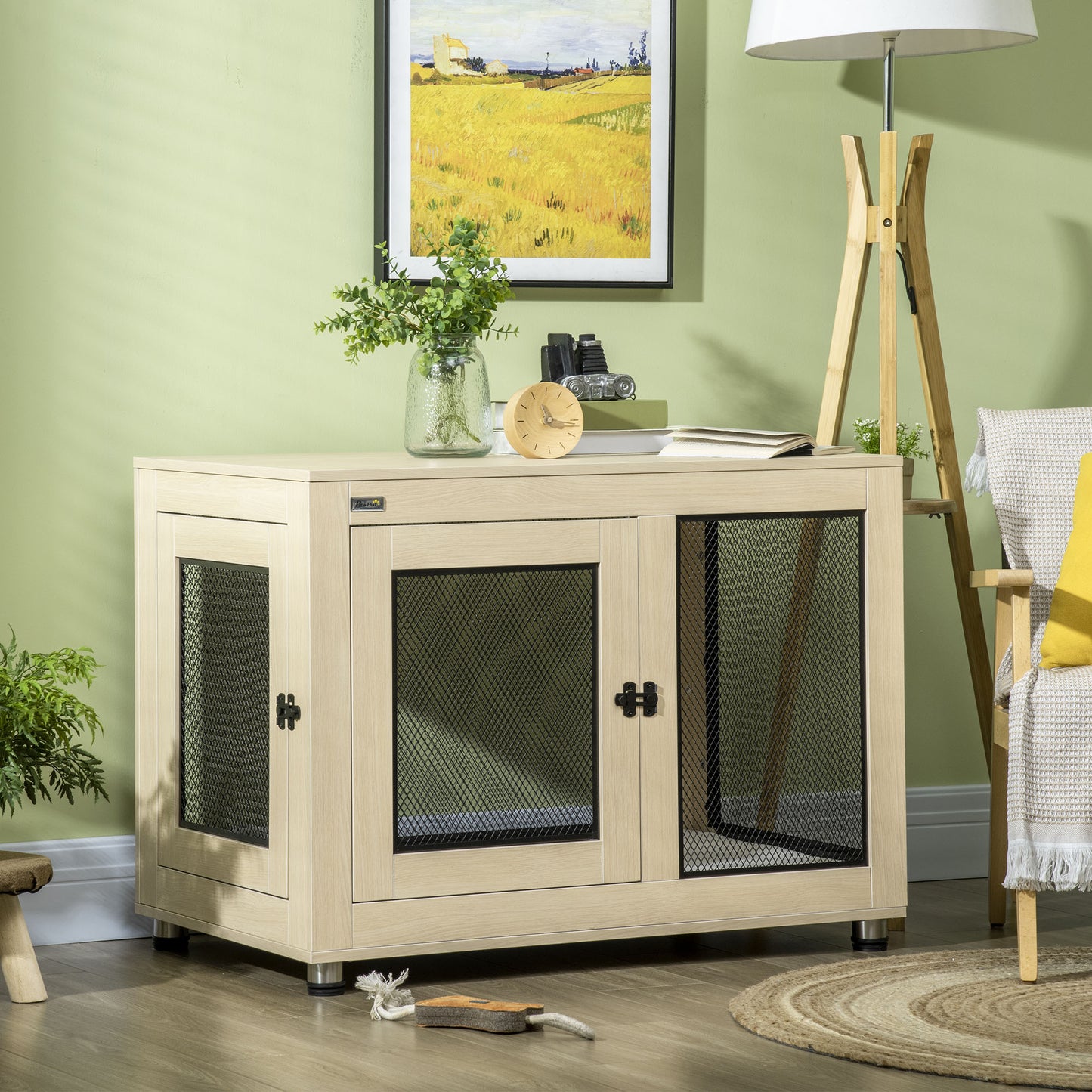 Hondenbench – Hondenkooi – Hondenhok – Hondenverblijf – Reisbench – Dubbele Deuren – Stevig Stalen Materiaal – 94x60x71,5 cm – Waterafstotend Kussen