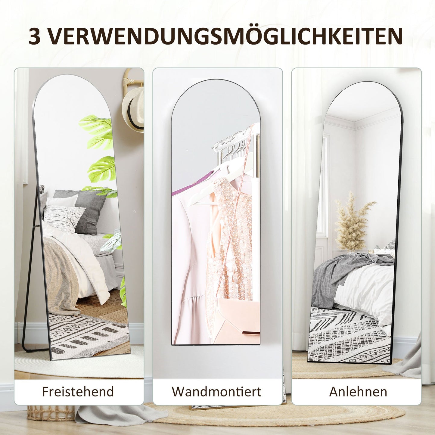 Full-Length Spiegel – Staande Spiegel – Wandspiegel – Volledige Lengte Spiegel – Vloerspiegel – Frameloos Design – Zwarte Metalen Standaard 50x150 cm
