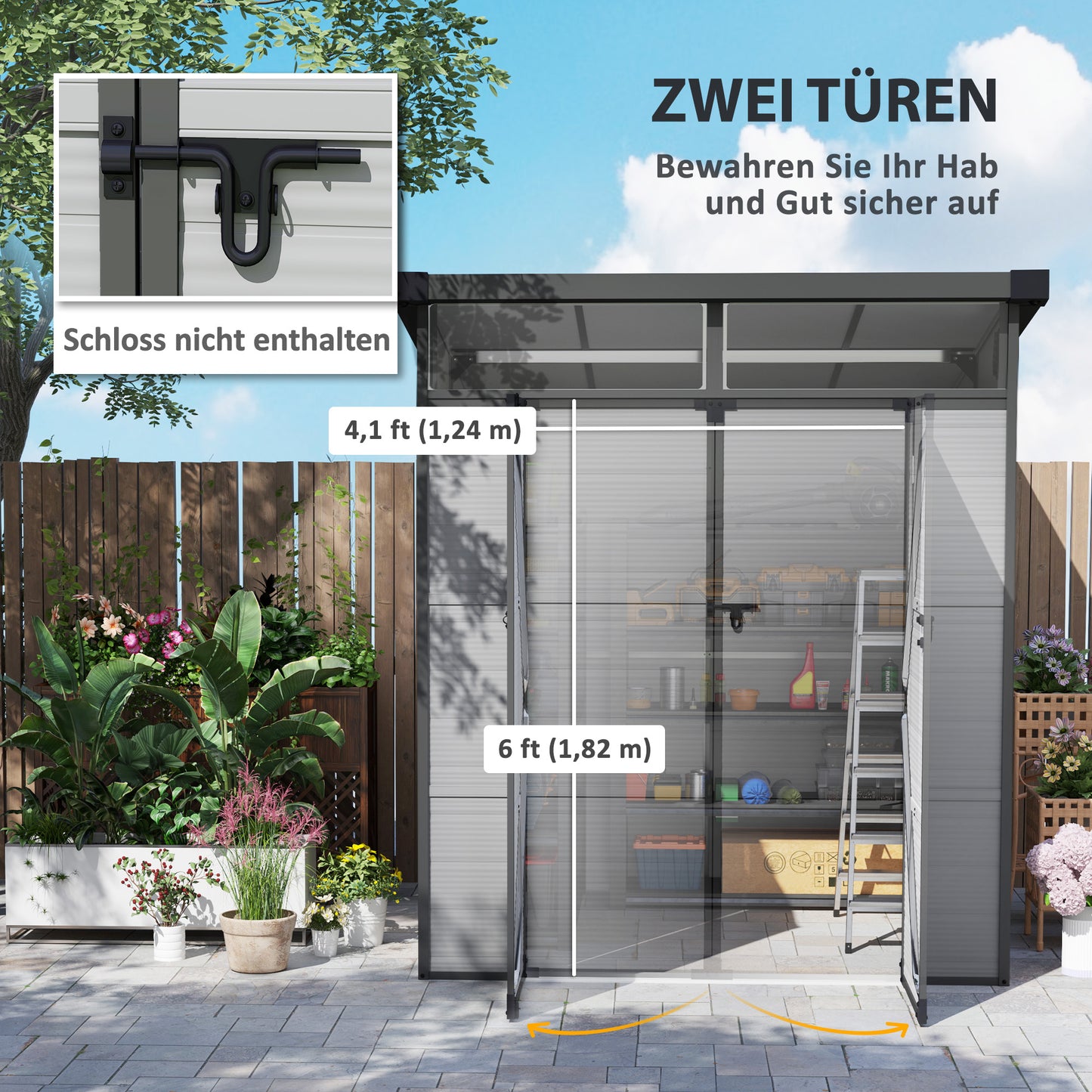 Tuinkast – Berging – Opbergkast – Tuinschuur – Tuinberging – Kunststof – Weerbestendig – Ruim 3,24 m³ – Lichtgrijs met Dubbele Draaideuren