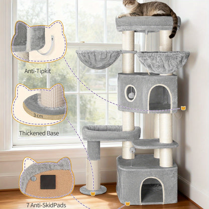 Krabpaal – Kattenboom – Krabmeubel – Kattenhuis – Kattentoren – 163 cm Hoog – Stevig Met Sisal Krabpalen En Zachte Ligplaatsen