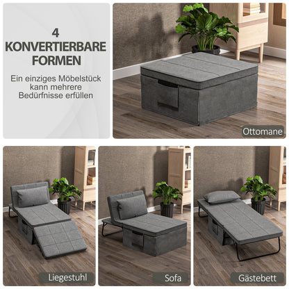 4-in-1 Opvouwbaar Bed – Guestbed – Opklapbed – Verstelbaar Bed – Extra Slaapplek – Met Matras – Met Zijvakjes – Stabiel Metaalframe – Grijs – 188x75x38 cm
