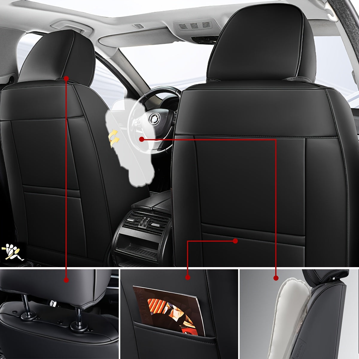Car Seat Covers Full Set, Fit For Nissan Qashqai, Micra, Note, X-Trail, Leaf, Almera, Universal NAPPA Leather Car Seat Protectors, Adjustable Vehicle Seat Covers With Easy Installation For All Seasons