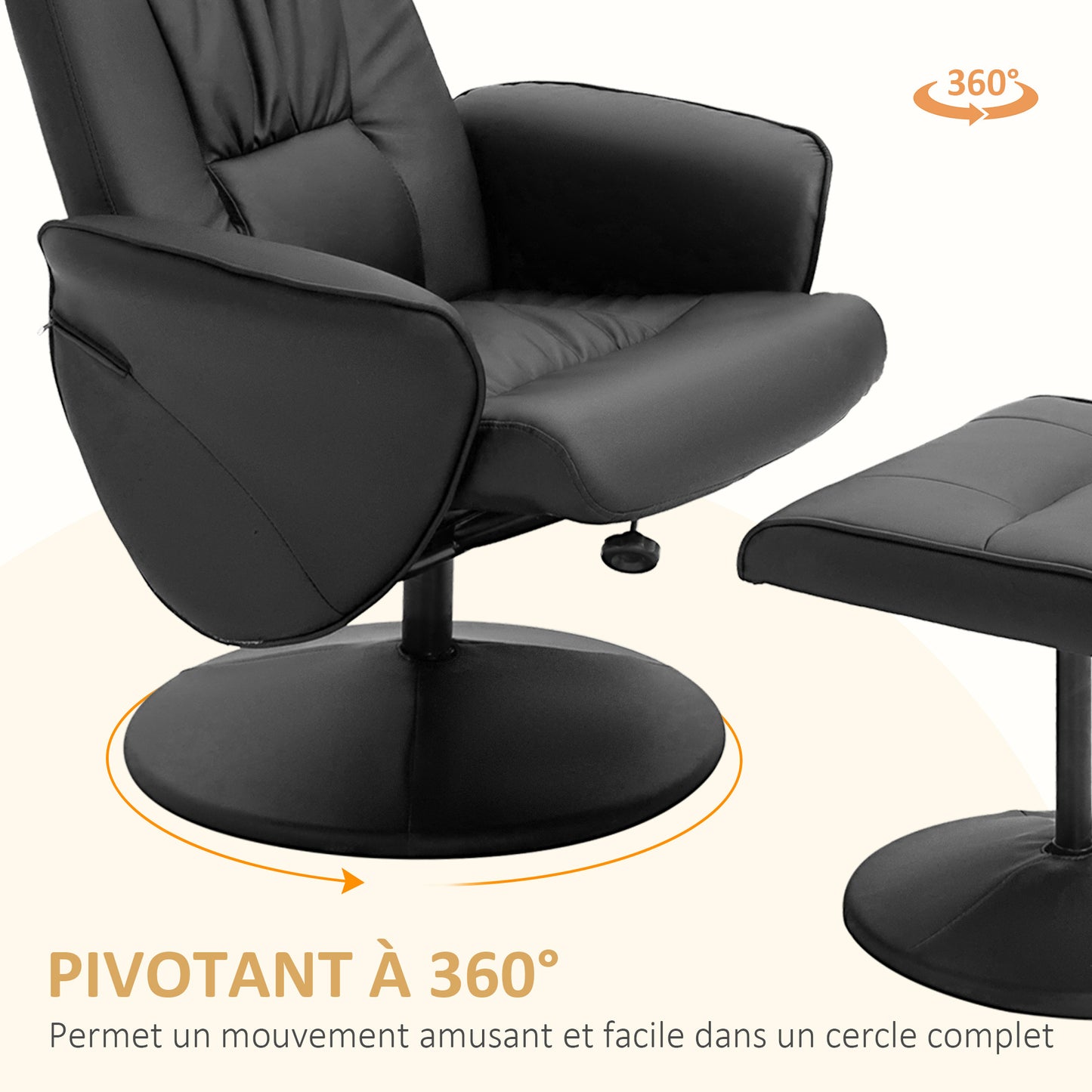 tv-fauteuil – relaxstoel – loungestoel – draaifauteuil – zithoekstoel – verstelbare rugleuning tot 145° – 360° draaibaar metalen frame