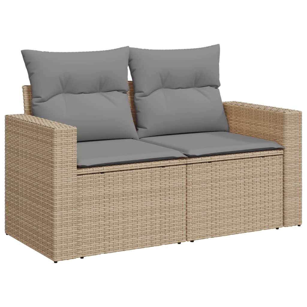 2-Persoons Tuinbank – Buitenbank – Rieten Bank – Loungeset Bankje – Tuinmeubel Bank – Weerbestendig Poly Rattan – Comfortabele Dikke Kussens – Zwart Frame Crème Kussens