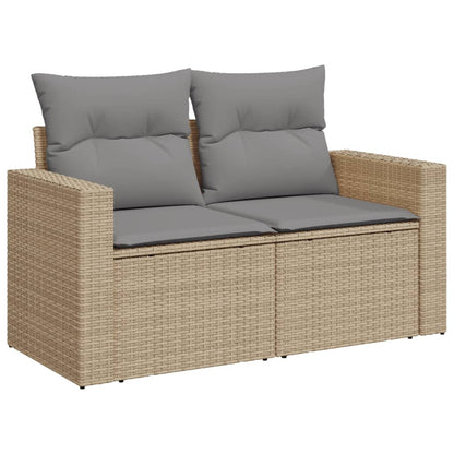 2-Persoons Tuinbank – Buitenbank – Rieten Bank – Loungeset Bankje – Tuinmeubel Bank – Weerbestendig Poly Rattan – Comfortabele Dikke Kussens – Zwart Frame Crème Kussens
