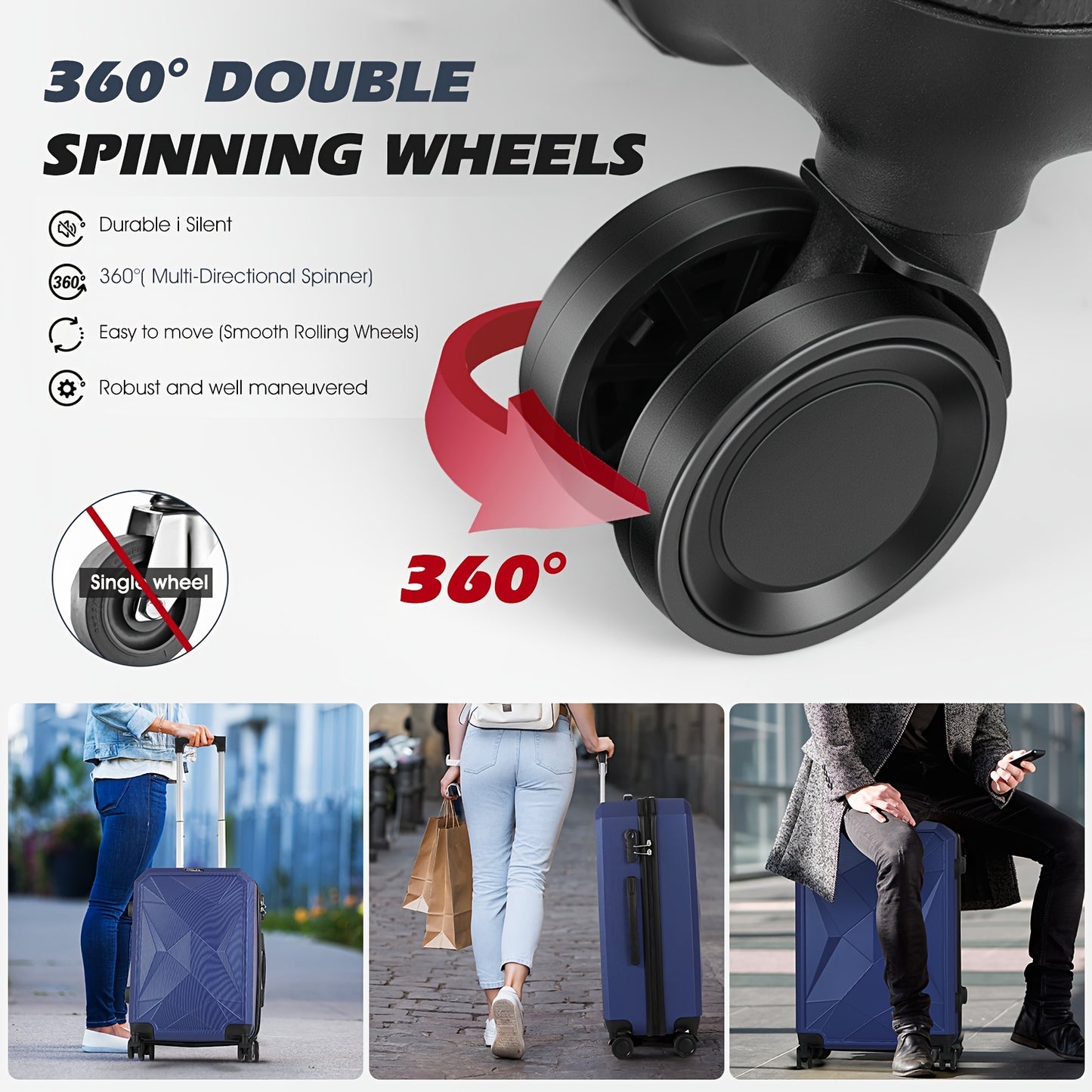 Kofferset – Reiskoffers – Bagageset – Trolley Koffers – Handbagage – Harde ABS+PC Behuizing – TSA Slots – 4-delige Set – Navy Blauw – Lichtgewicht – Uitbreidbaar – Spinner Wielen