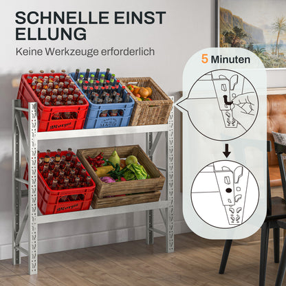 Drankenkistenrek – Bewaarkastje – Opbergrek – Krattenrek – Stelling – Wit Stalen Frame – Verstelbare Hoogte – 110x30x110 cm – 6 Kratten capaciteit