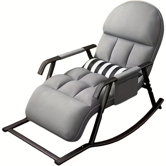 Schommelstoel – Relaxstoel – Schommelzetel – Lounge Stoel – Wiegstoel – Metalen Frame – Verstelbare Rugleuning – Gevoerd Katoenen Zitvlak – Geschikt Voor Harde Vloeren – Grijs