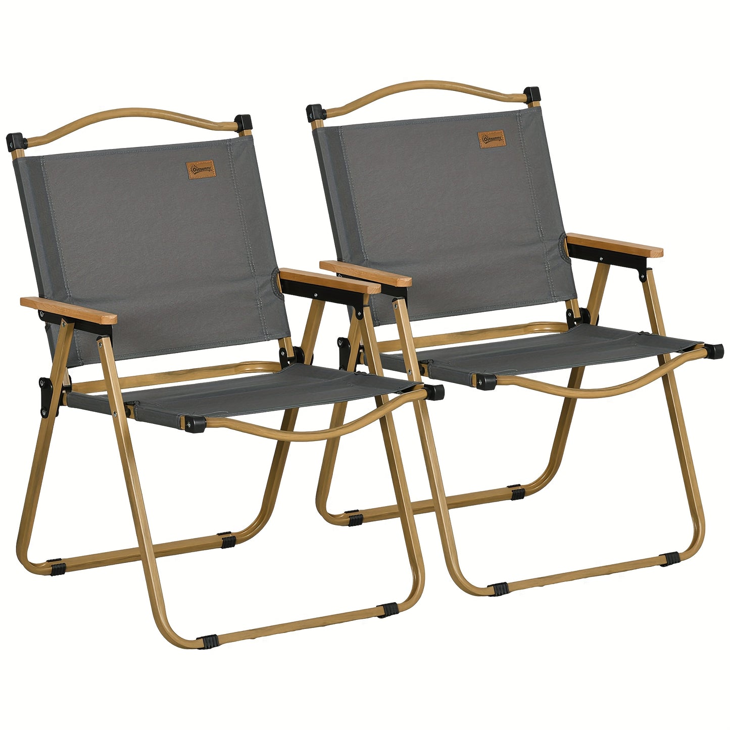 Lounge Stoel – Inklapbare Stoel – Tuinstoel – Strandstoel – Relaxstoel – Set Van 2 – Stevig Stalen Frame – Donkergrijs Met Houten Look