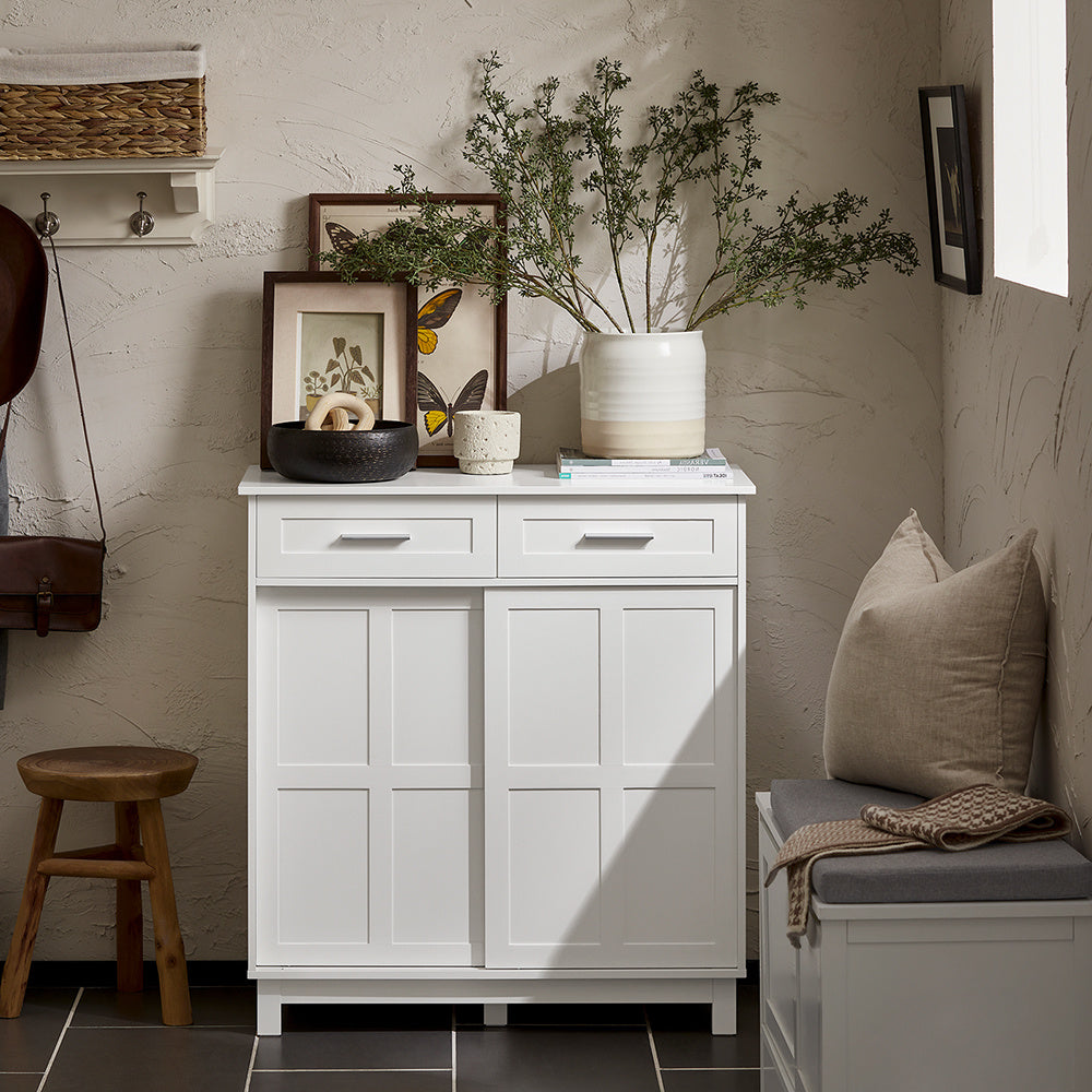 Dressoir – Buffetkast – Opbergkast – Keukenkast – Woonkamerkast – Schuifdeuren – Wit – 80x40x85 cm – Hoogwaardig Houtvezelplaat