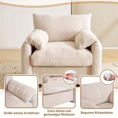 Loungechair – Fauteuil – Zitzak – Accentstoel – Relaxstoel – Oversized Design – Chenille Stof – Gepolsterde Armleuningen – Eenvoudige Montage – Wit