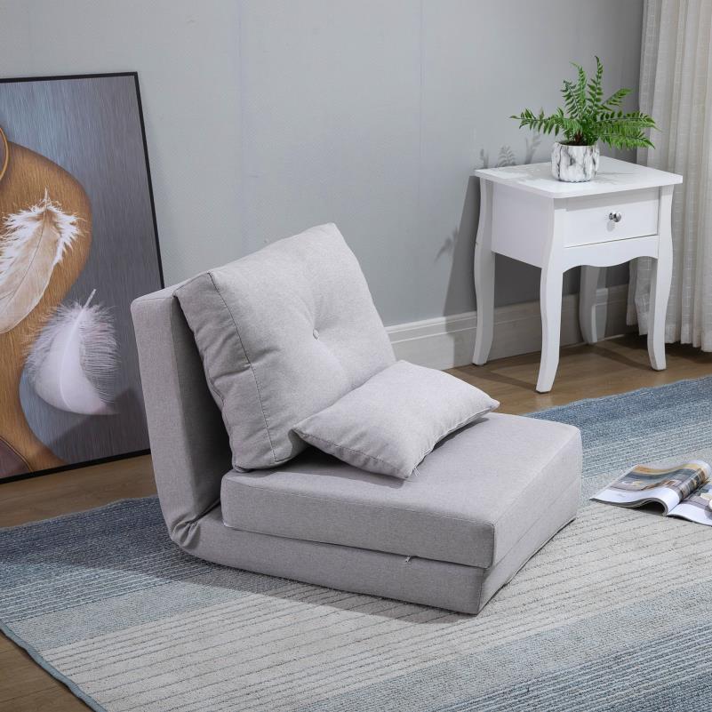 Slaapstoel – Slaapbank – Logeerbed – Zetelbed – Slaapfauteuil – Verstelbare Rugleuning – Roestvrijstalen Frame – Grijze Linnen Bekleding