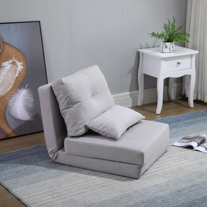 Slaapstoel – Slaapbank – Logeerbed – Zetelbed – Slaapfauteuil – Verstelbare Rugleuning – Roestvrijstalen Frame – Grijze Linnen Bekleding