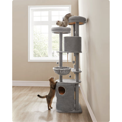 Krabpaal – Kattenboom – Kattenhuis – Krabmeubel – Kattenmand – Extra Groot 196 cm – 5 Sisal Krabpalen & Anti-Kantel Systeem - Lichtgrijs