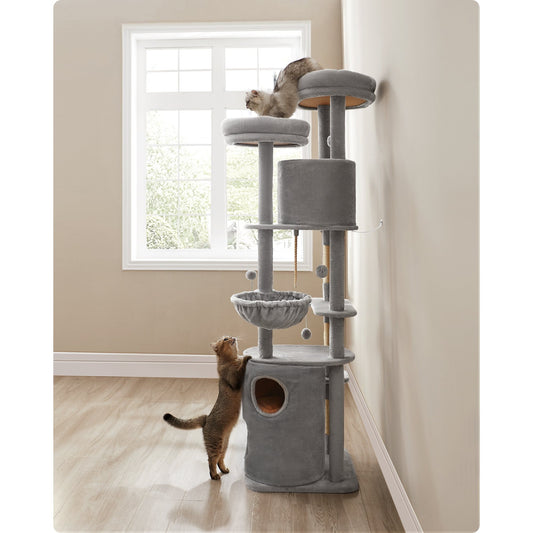 Krabpaal – Kattenboom – Kattenhuis – Krabmeubel – Kattenmand – Extra Groot 196 cm – 5 Sisal Krabpalen & Anti-Kantel Systeem - Lichtgrijs