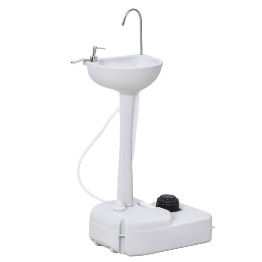 Mobiel Handwasstation – Draagbare Wasbak – Buitenhandwas – Camping Handwas – Tuinwasstation – 17L Watertank – Voetpomp Zonder Elektriciteit – Koel Grijs