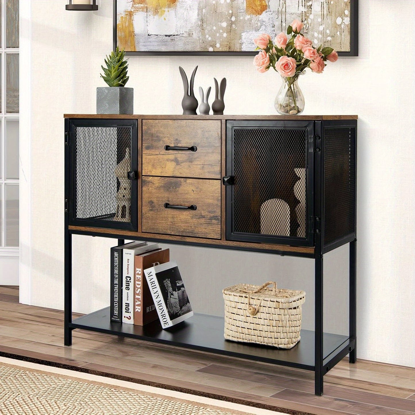 Industriële Buffetkast – Dressoir – Opbergkast – Sideboard – Console – MDF & Staal – Rustiek Bruin & Zwart – Robuust & Veelzijdig – 100 cm Breed