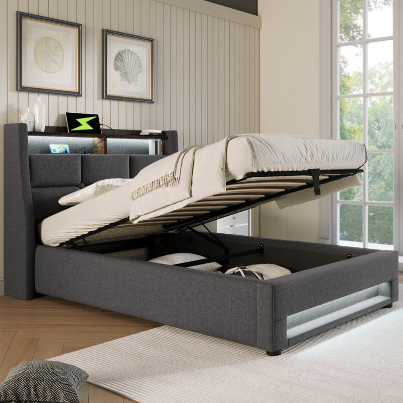 Single Bed with Metal Frame and Linen Fabric, 90x200cm, Includes Mattress