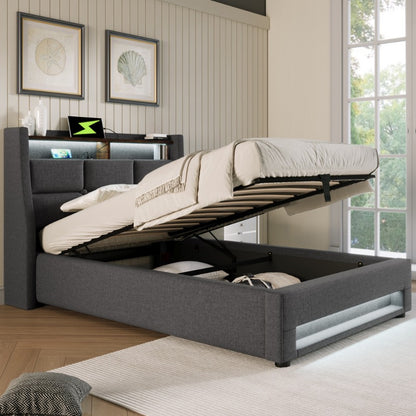 Single Bed with Metal Frame and Linen Fabric, 90x200cm, Includes Mattress