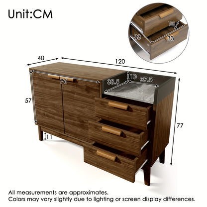 Opbergkast – Kast – Opbergmeubel – Dressoir – Kastje – Modern Klassiek – Bamboe Met Marmerlook Blad – Vrijstaand Ruimtebesparend Bruin