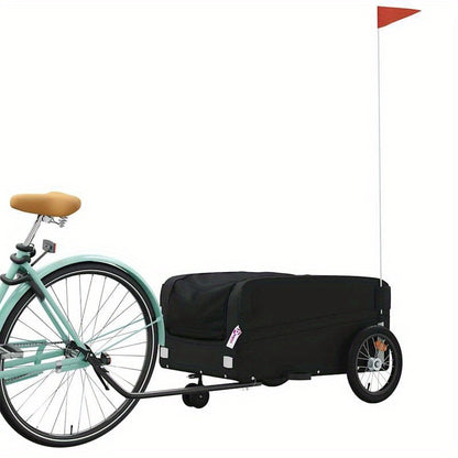 Fietskar – Fietstrolley – Bike Trailer – Kinderaanhanger – Bolderkar – Zwarte Kleur – Maximaal 45 kg Draagvermogen – Stevig Stalen Frame