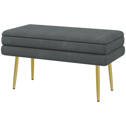 Multifunctionele Bank – Opbergbank – Zitbank – Halbank – Slaapkamerbank – Donkergrijs Stalen Frame – Compact 79,5x37,5x43 cm – Zacht Gestoffeerd Kussen